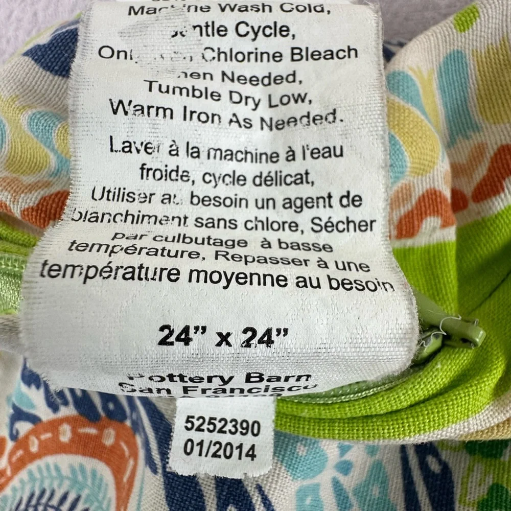 Pottery Barn Lia Paisley Pillow Cover ONLY Green Coral Blue Cotton Linen ~22”